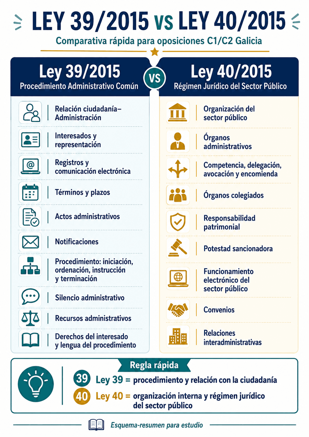 Comparativa rápida entre la Ley 39/2015, del Procedimiento Administrativo Común, y la Ley 40/2015, de Régimen Jurídico del Sector Público